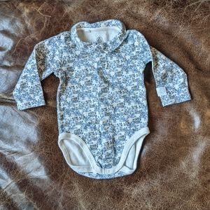 Petit Bateau Blue White Organic Cotton Bodysuit 6MO